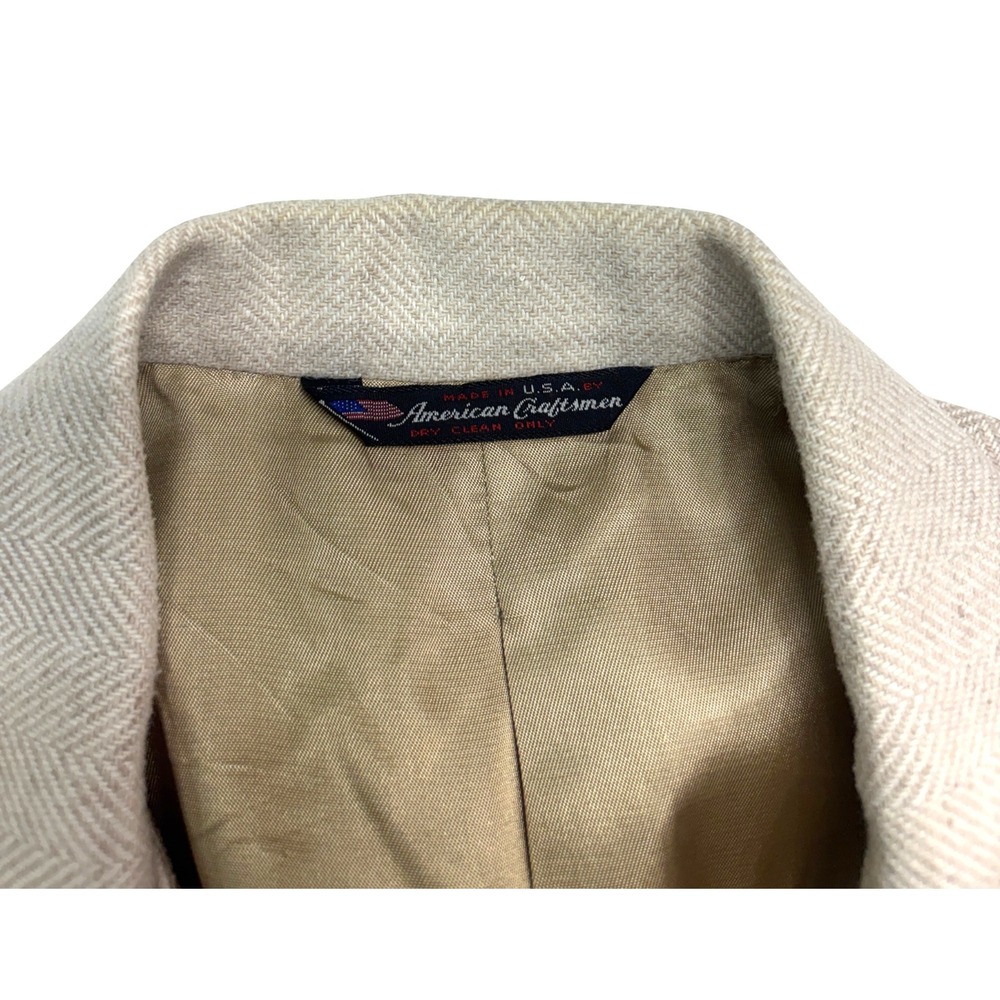vtg 70s Tregos Western 40R Beige Herringbone Tweed Blazer Jacket Sport Coat USA - Picture 3 of 10